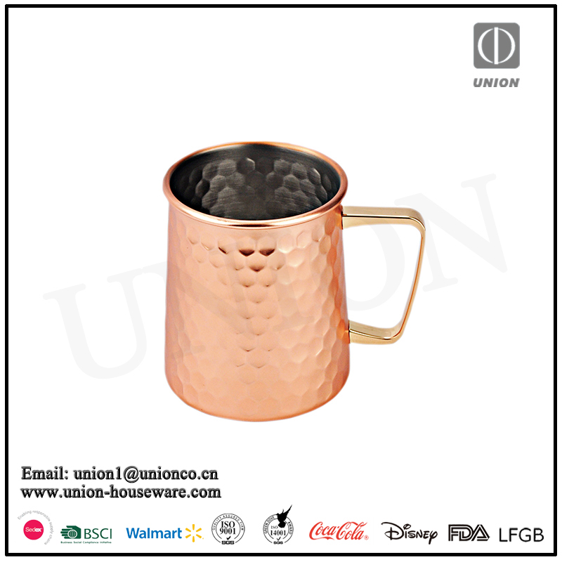 Factory direct sale 304 stainless steel hammered mug copper plating mug beer mug beer tankard julep cup moscow mule mug