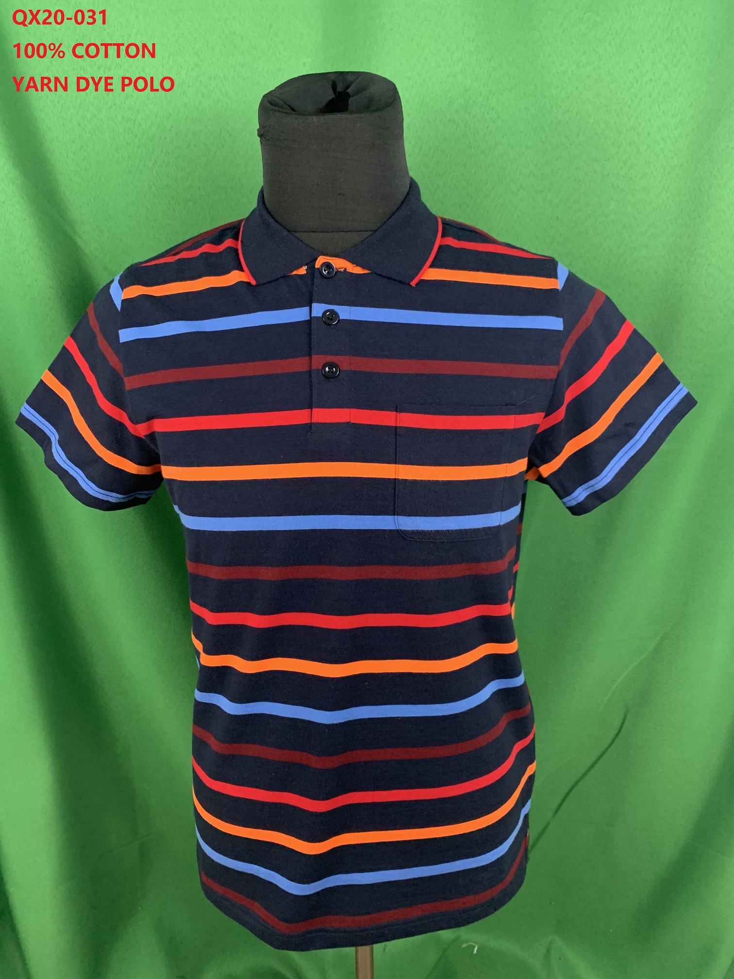 Qx20-031 100% Cotton Yarn Dye Polo
