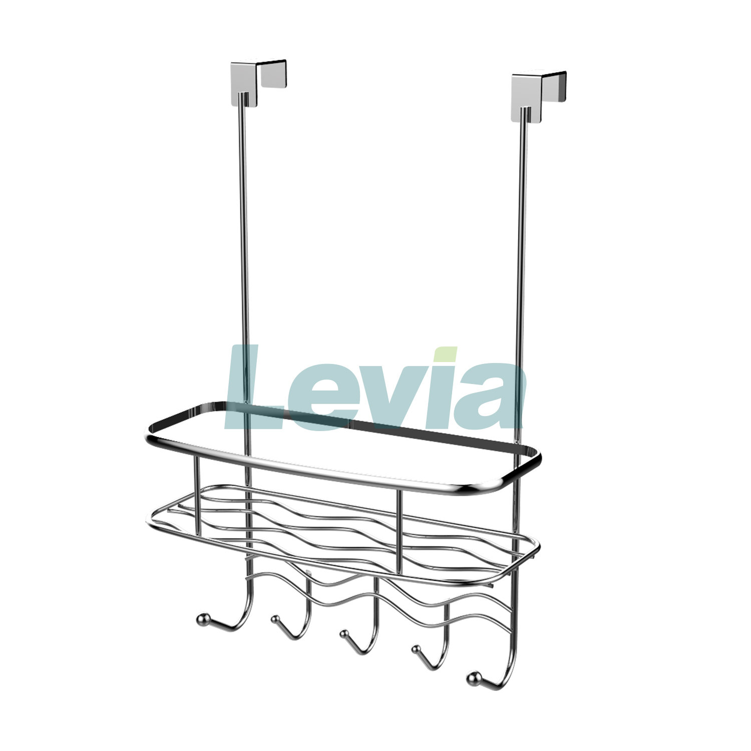 Wave Design Metal Wire Over The Bathroom Shower Door Caddy,Over The Door with Hook Organizer Rack with Basket Storage