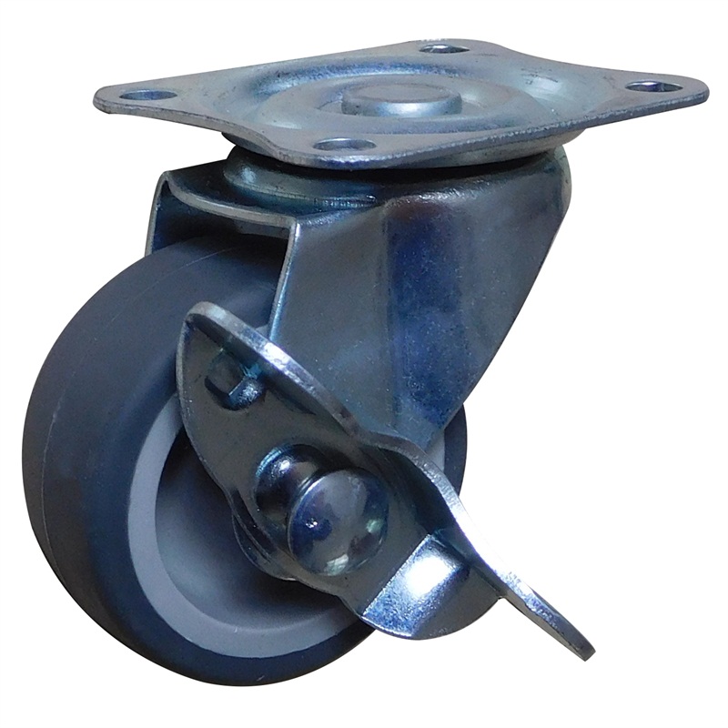 2 inch light duty gray TPR swivel caster with side brake