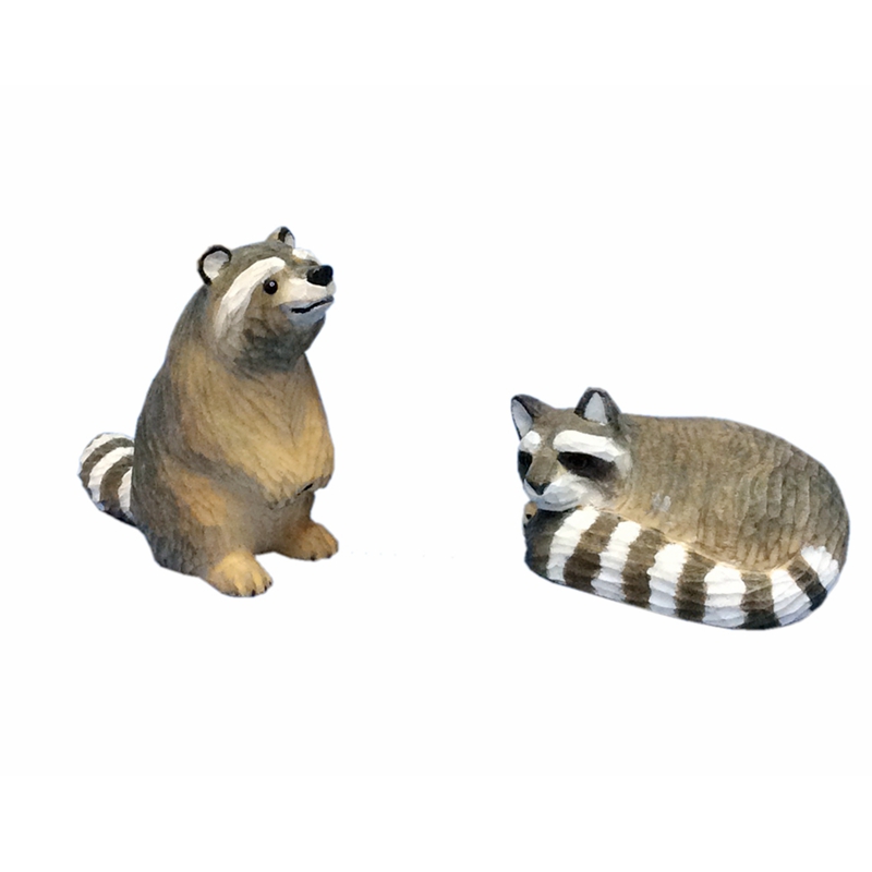 hand carved wooden brown bear wooden raccoon