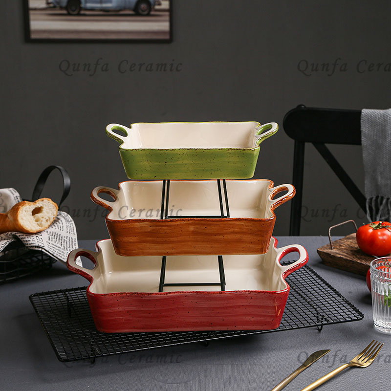 Ceramic Eco-Friendly Nested 3pcs Bakeware Set with Handpaint Finished