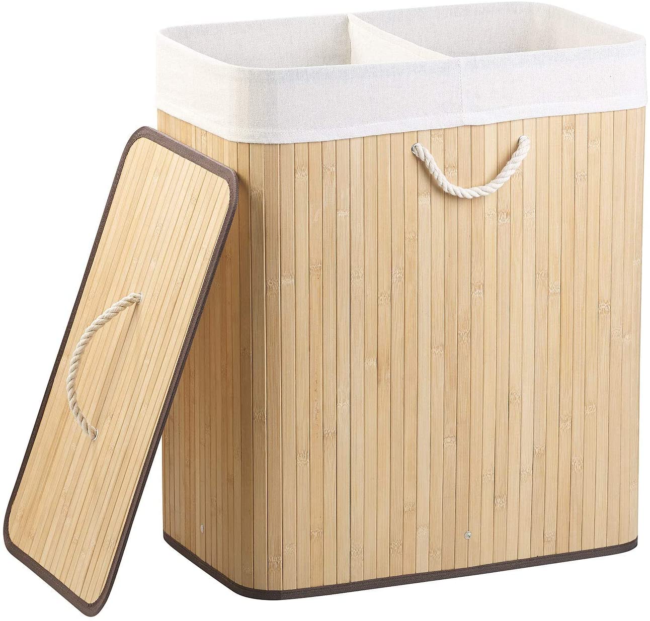 Rectangular Bamboo Hamper with divider,bamboo laundry basket