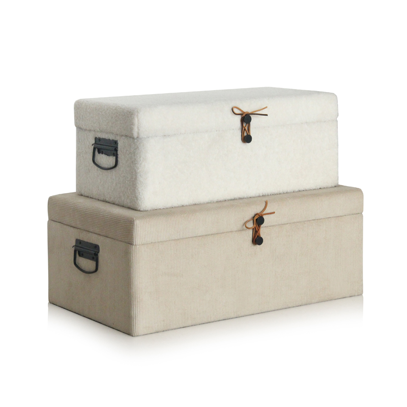 Corduroy fabric, fake fur Storage trunk box-S2