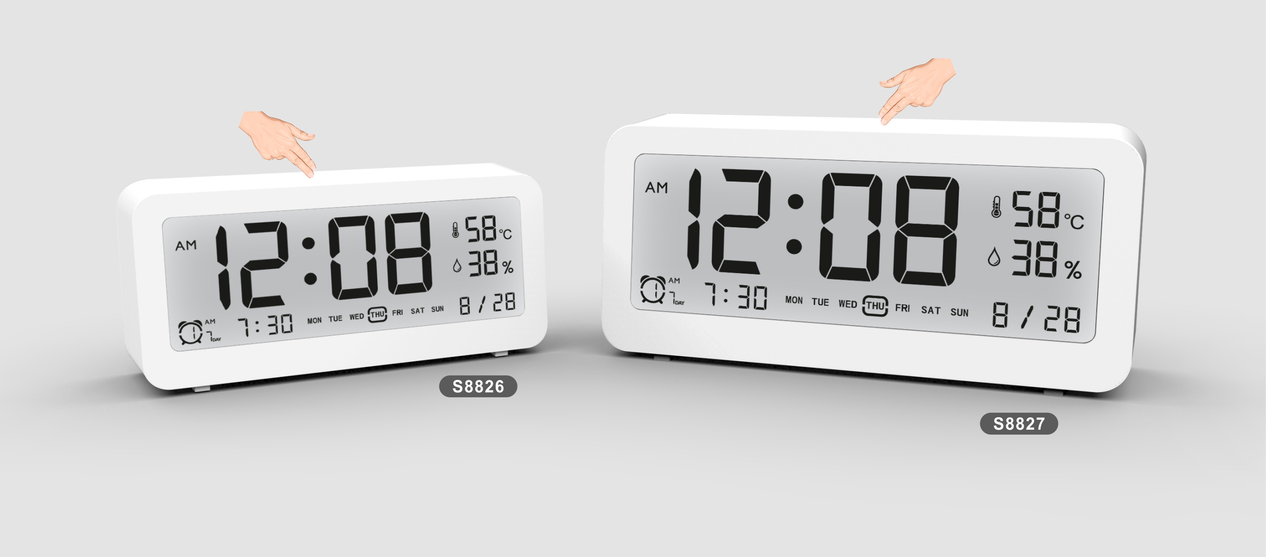 New design big display LCD clock with touch button S8826 thermometer hygrometer S8826