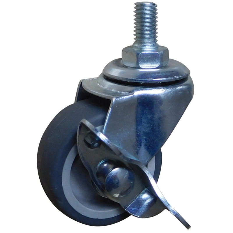 Light duty Threaded stem 3 inch grey TPR swivel caster with brake