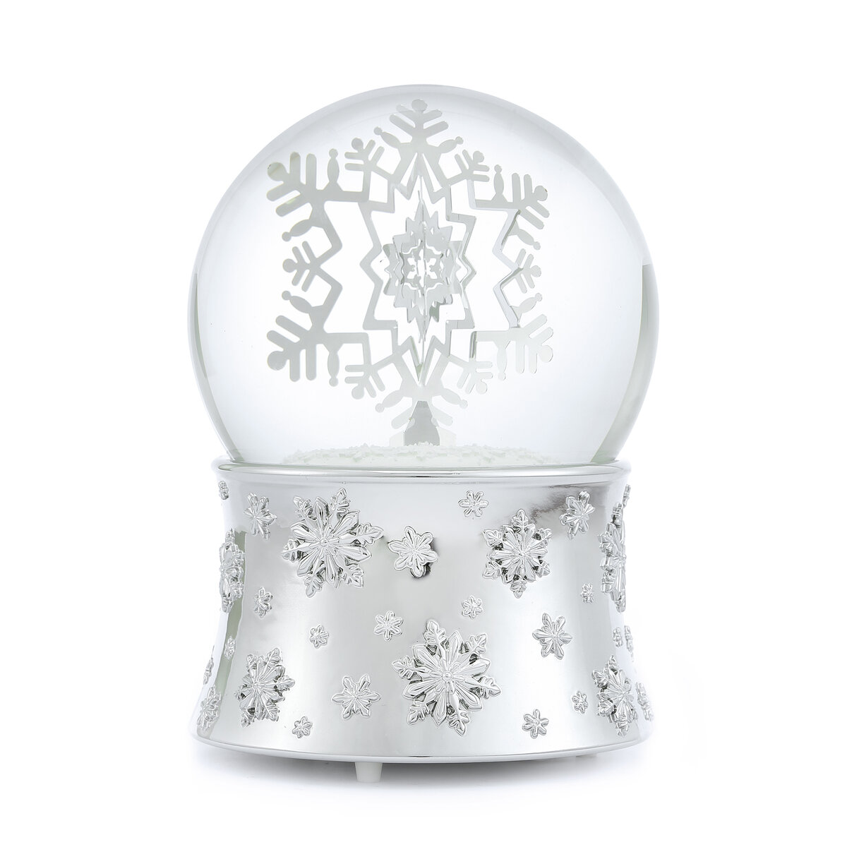120MM Metal Snowflake musical snow globe with rotation ,lighting , and blower