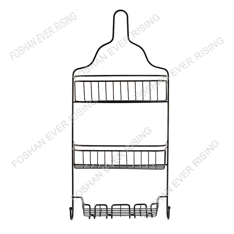 Metal Wire Bathroom Tub and Shower Caddy, Hanging Storage Organizer Center with Built-in Hooks and Baskets on 3 Levels