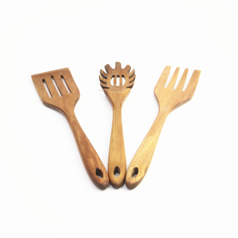 New 5pcs acacia kitchen utensil set tools with slotted spoon turner ladle pasta rake