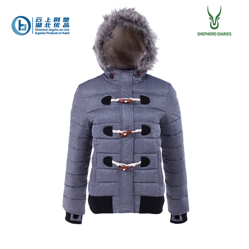 Women's melange fake fur hooded short style padding jacket