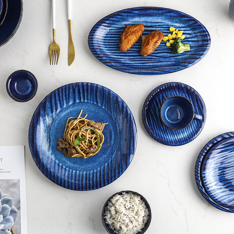 Embossed design with reactive color glaze dinner set