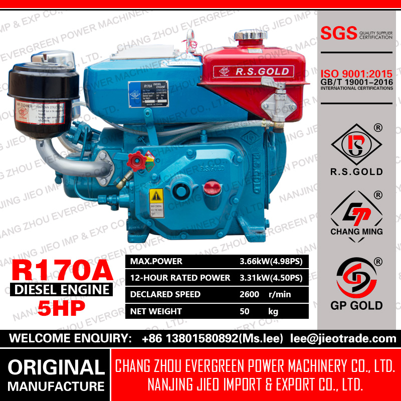 Water Cooled Diesel Engine R170a 5hp Agriculture Machine Manufacturer