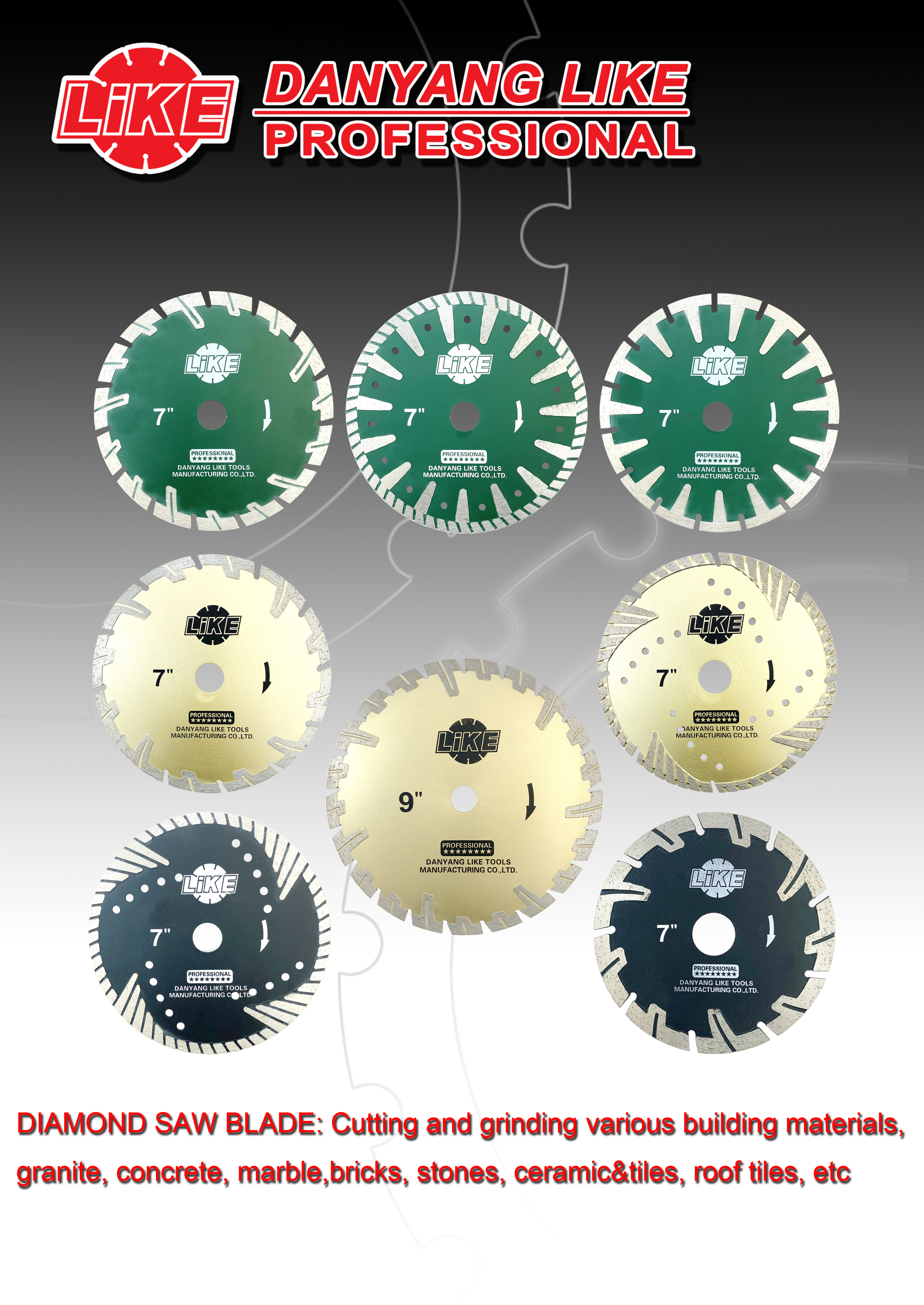 Diamond Segmented Blades with Protective Segments & Turbo Pyramid & T Blade