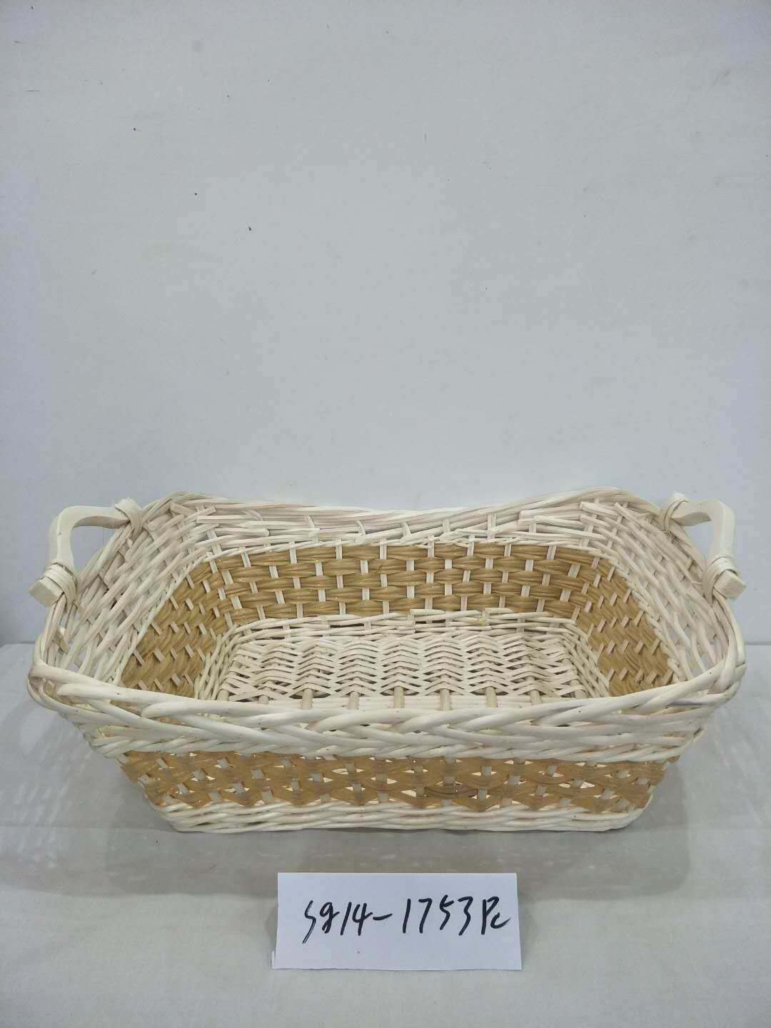 Kingwillow Customizable wholesale rectangular cheap hand woven wicker basket woodchip woven basket with handle Christmas gift storage basket fruit basket tray storage