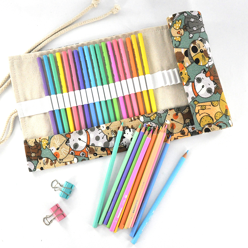 Pastel Color Pencils Wrap Roll Case Holder