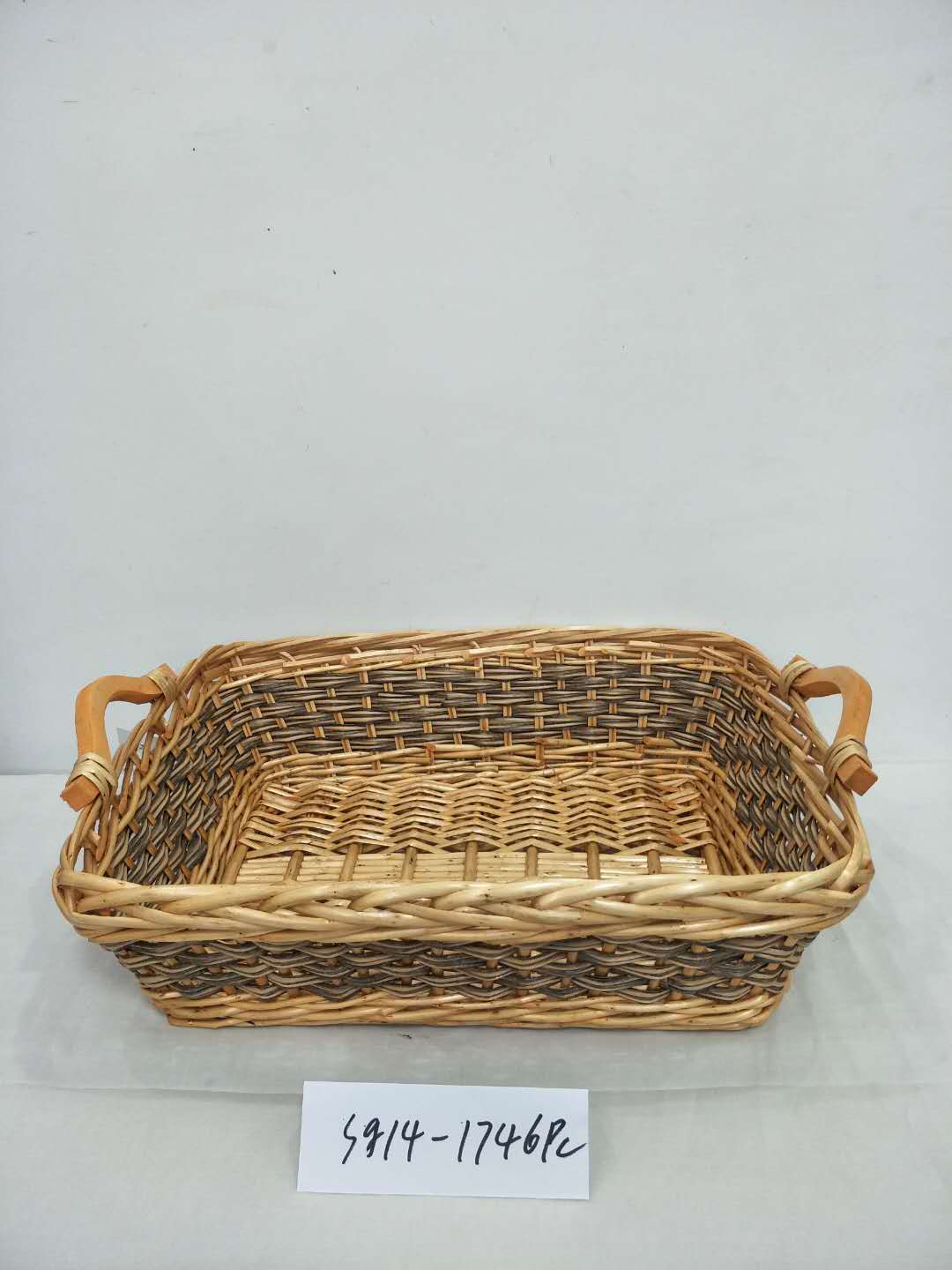 Kingwillow Customizable wholesale rectangular cheap hand woven wicker basket woodchip woven basket with handle Christmas gift storage basket fruit basket tray storage