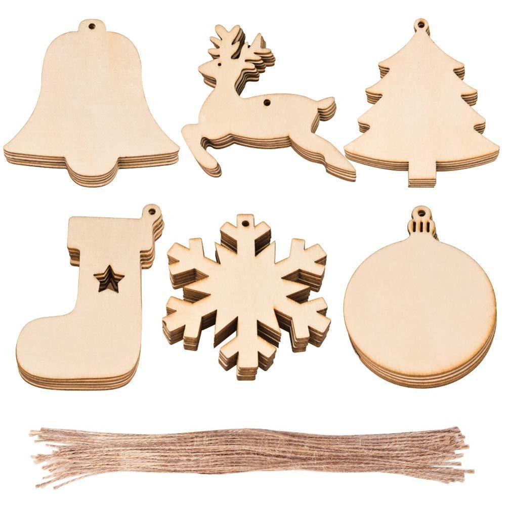 Kingwillow Wood Christmas Ornaments Wooden Xmas Tree Hanging Tags Pendant Embellishments Crafts Decor for Christmas Tree DIY