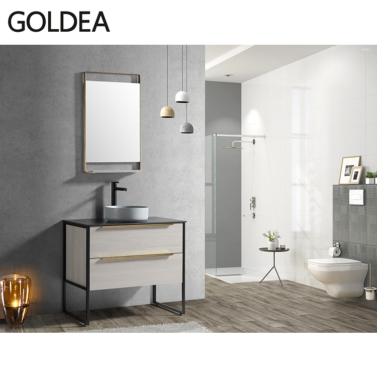 2020 New Design Golden Handle and LED Mirror Bathroom Cabinet Sets