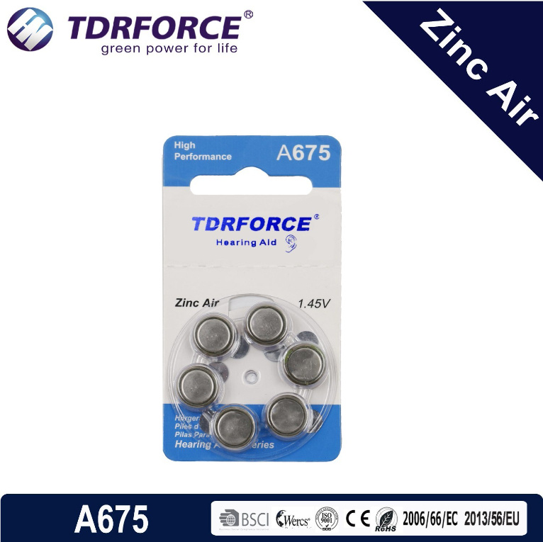 Button Cells Mercury Free Zinc Air Coin Cell Hearing Aid Battery 1.4volt A675
