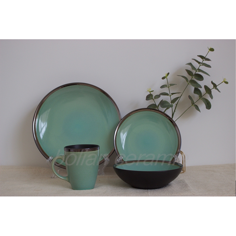 16pc dinner set reactive glaze with metal edge