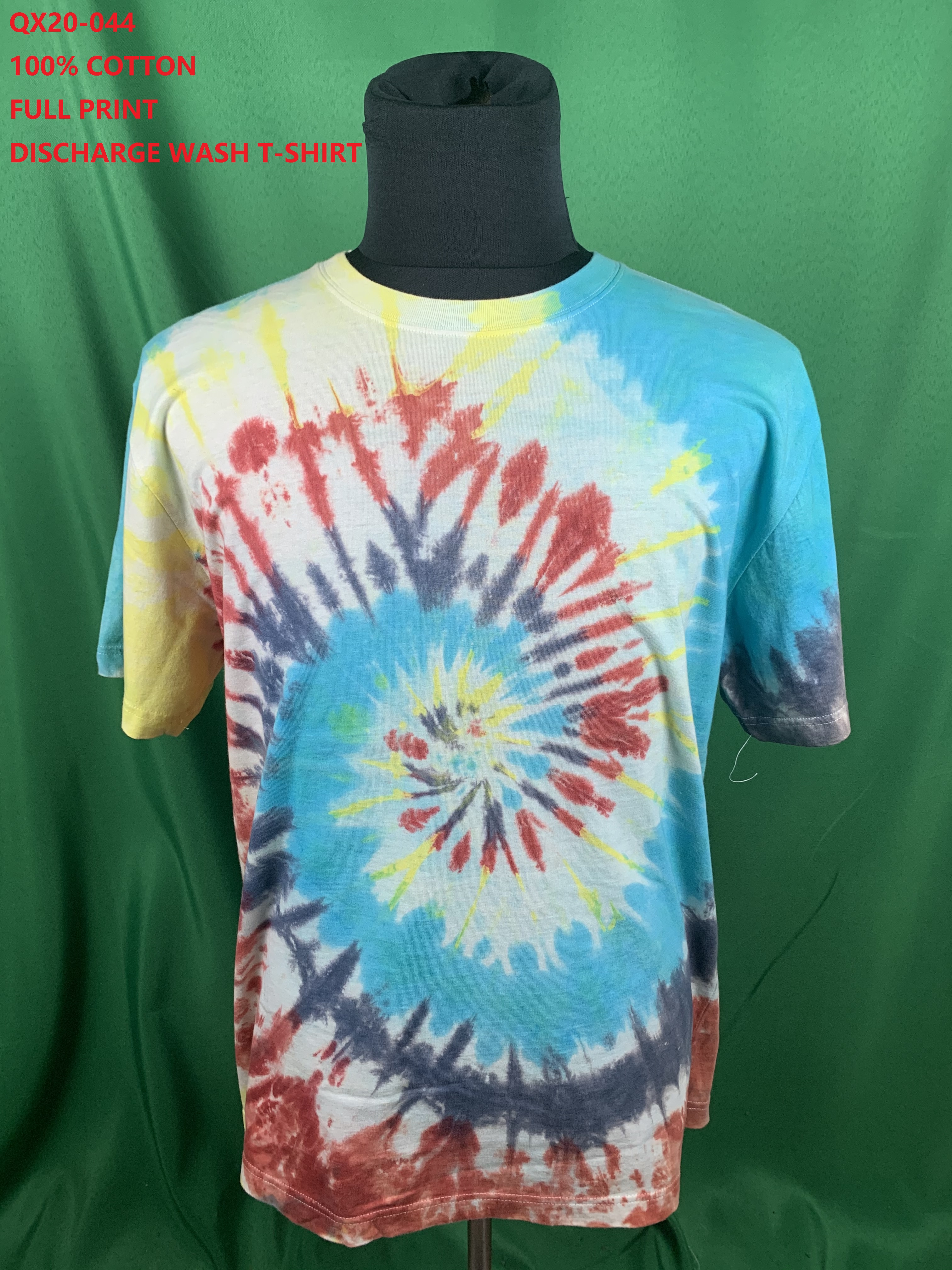 Qx20-044 100% Cotton Full Print Discharge Wash T-Shirt
