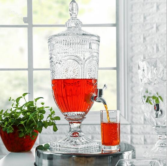 3LNew cold water bottle water bottle juice bucket with tap transparent glass cold water bottle