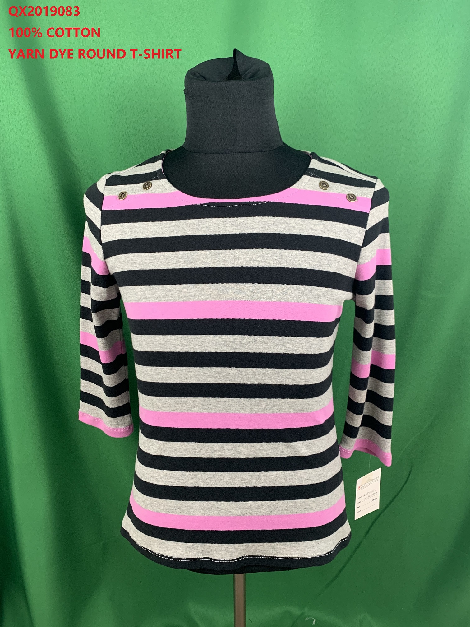 Qx2019083 100% Cotton Yarn Dye Round T-Shirt