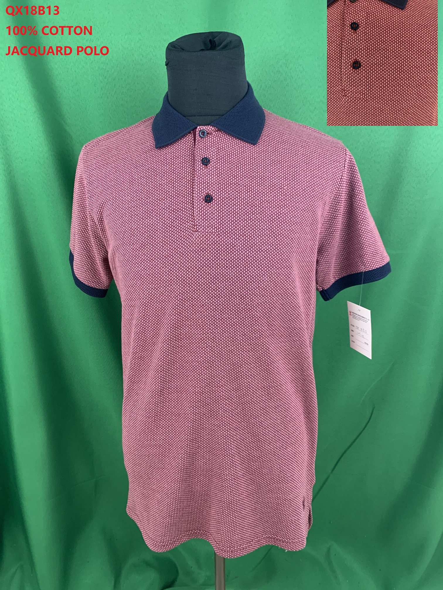 Qx18b13 100% Cotton Jacquard Polo