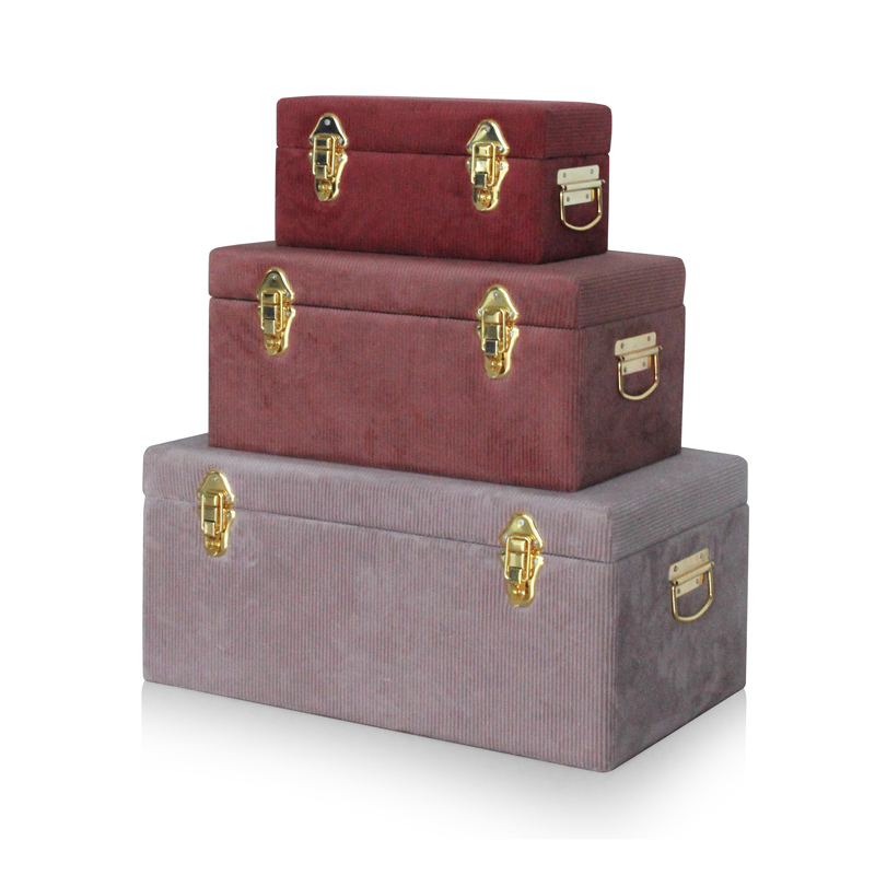Fabric set of 3 velvet storage trunk organizer