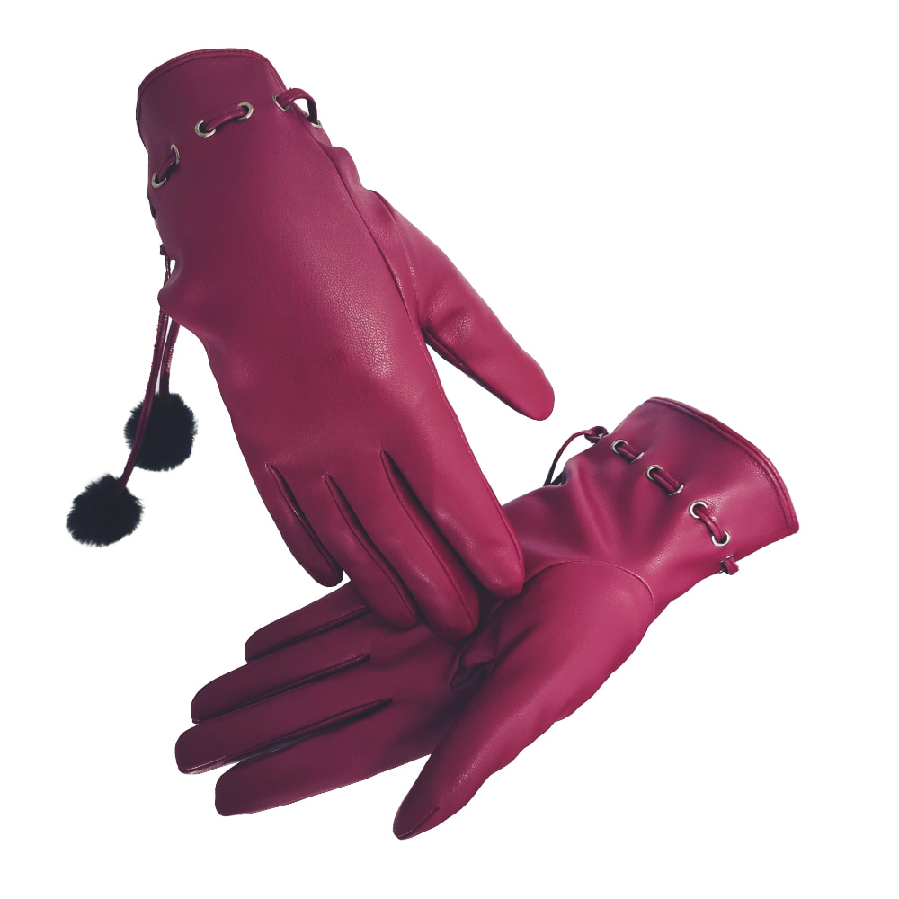 Manufacturer Custom High Quality Women Winter Warm Fashion Pu Synthetic Leather Gloves