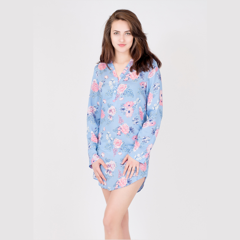 003-Printed Viscose Ladies Short Dress，sleepwear，sleep dress