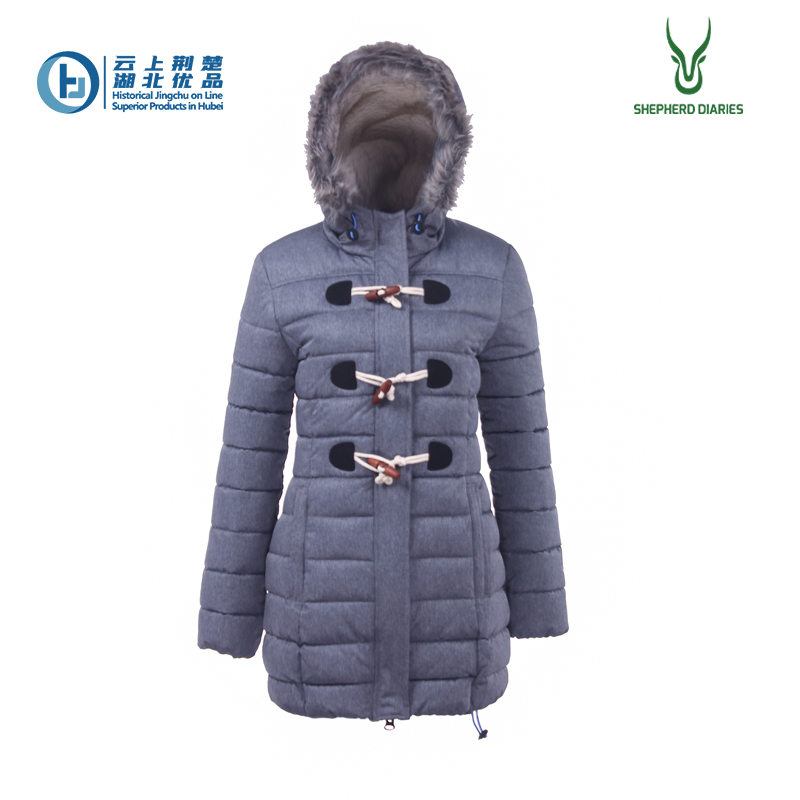 Women's melange fake fur hooded long style padding jacket