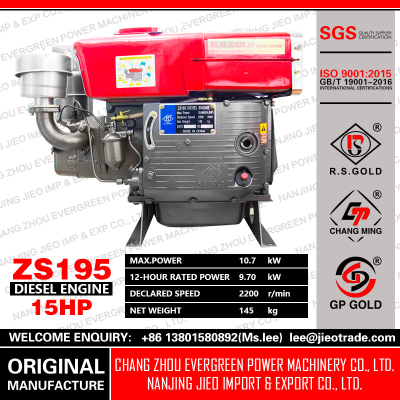 Air Cooled Diesel Engine Zs195 15hp Agriculture Machine Powerful Manufacturer