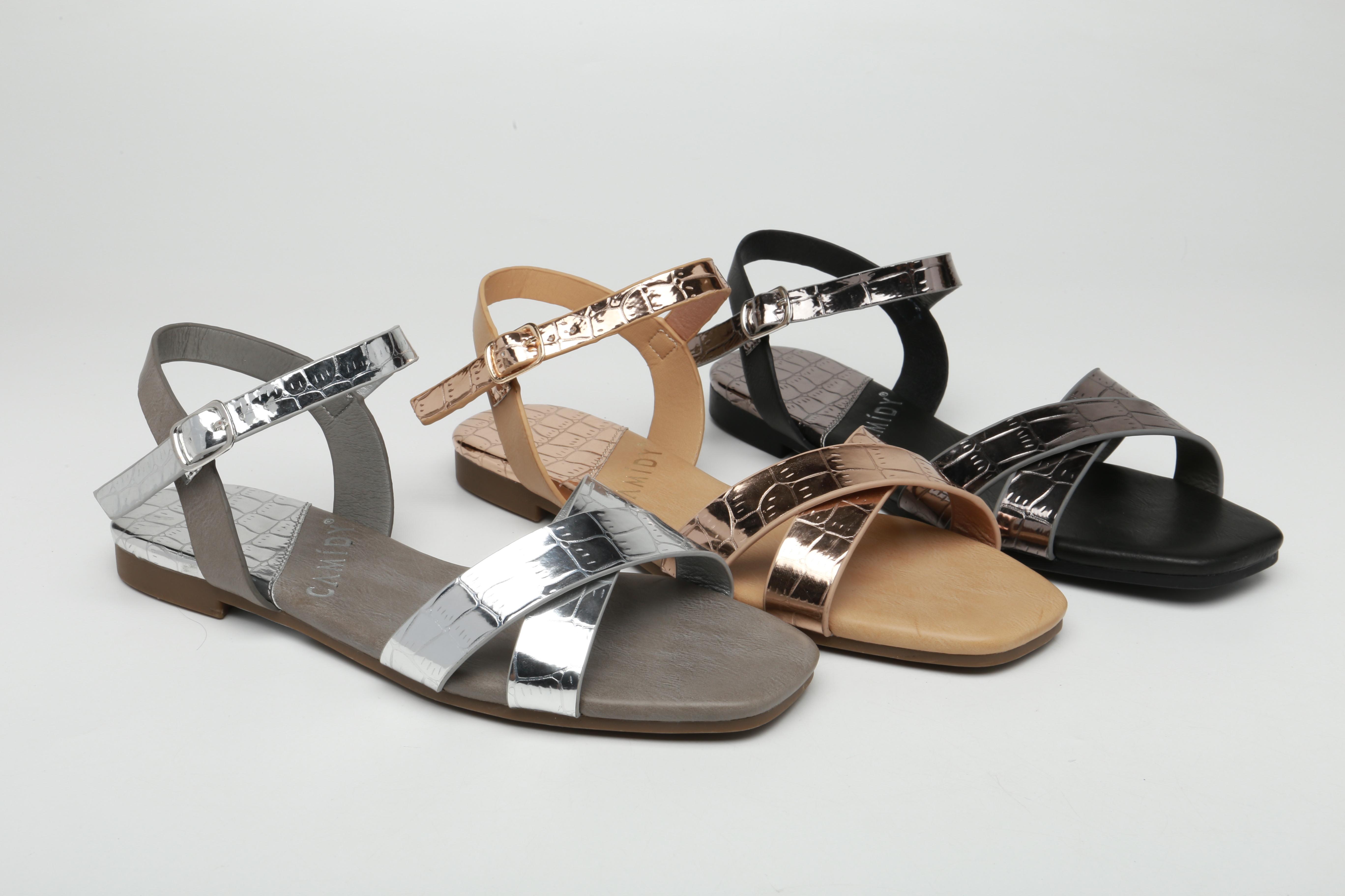 CAMIDYSS2021 women's sandals small square head flat fashion animal print with cross strap PU women's shoes