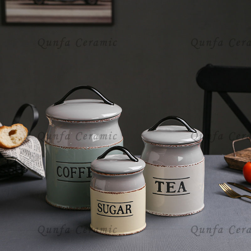 1 set of Ceramic 3 Canister with Stamping Finished ceramic jar