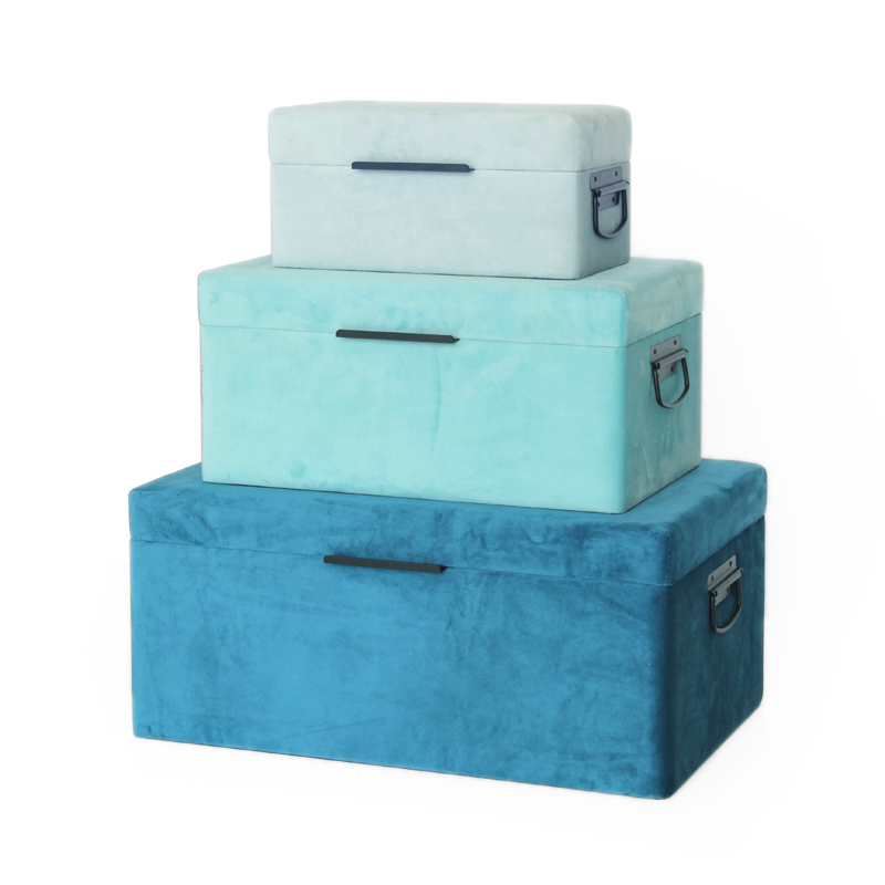 Set of 3 velvet storage trunk organizer box