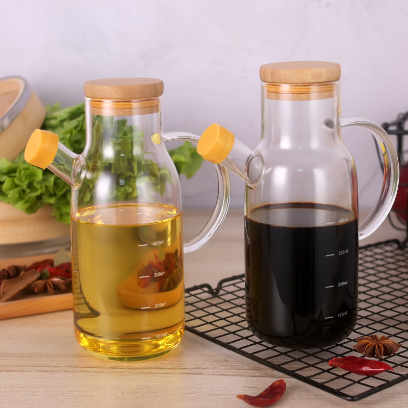Kitchen household glass seasoning bottle oil bottle oil pot bamboo lid