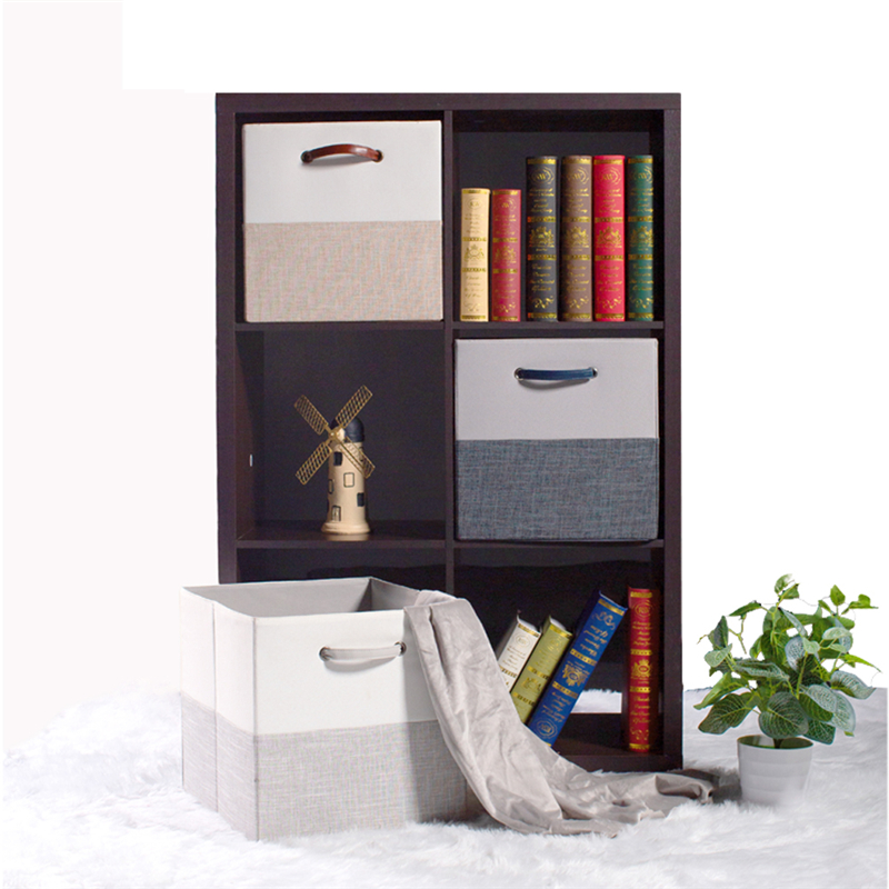 Colorblock Storage Bin with Leather Handle