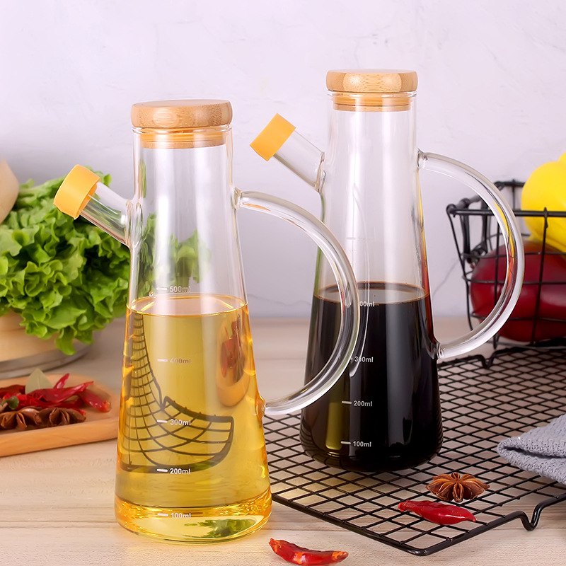 kitchen household glass seasoning bottle oil bottle olive oil bottle bamboo lid