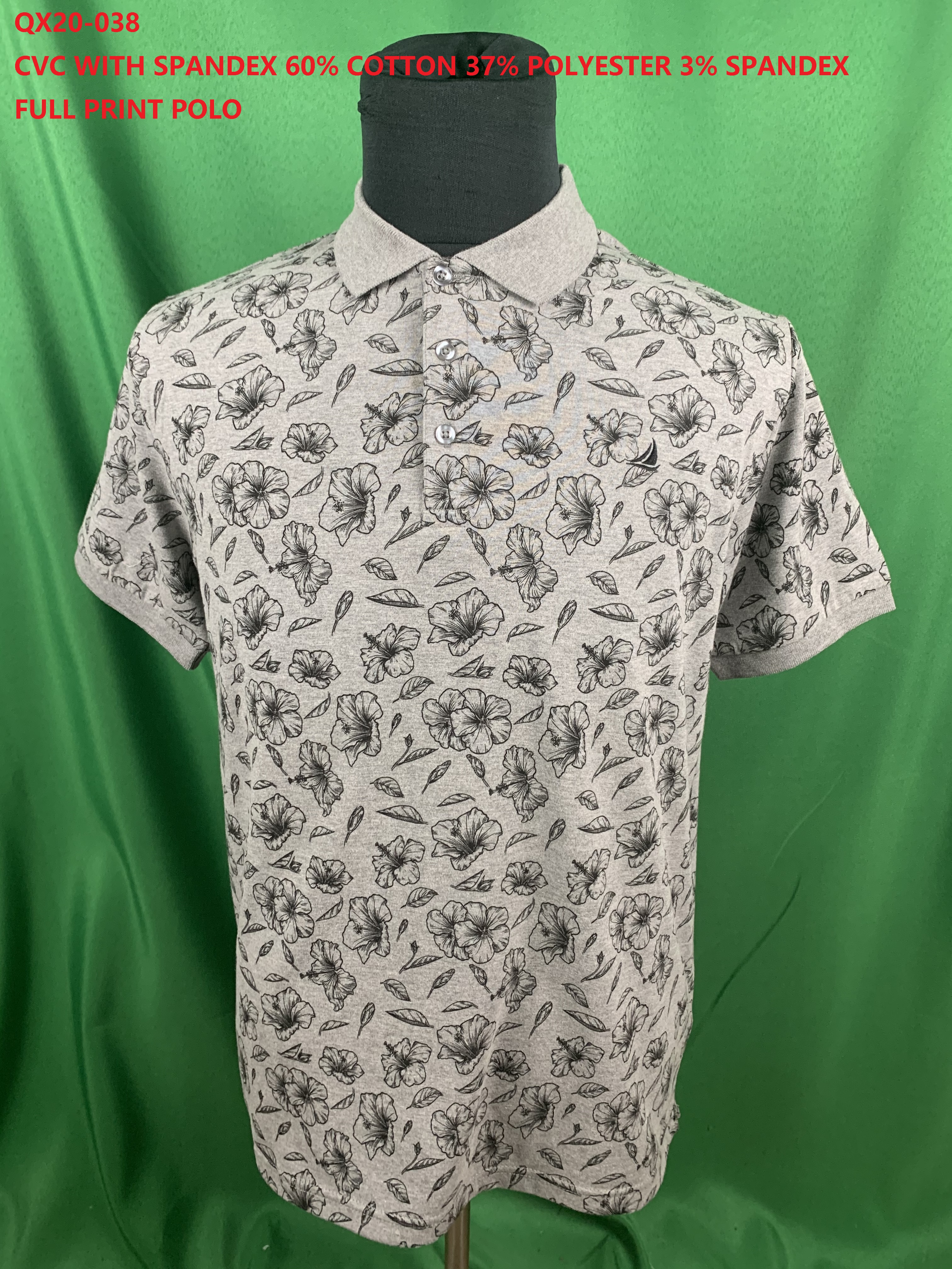 Qx20-038 Cvc With Spandex Full Print Polo