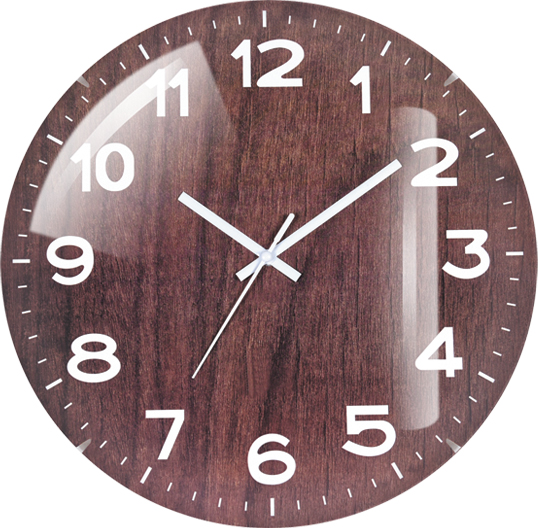 wall clock; quartz clock; wood color; best sale; Arched glass; antique; promotion; gift; simple round clock; 12inch 30cm