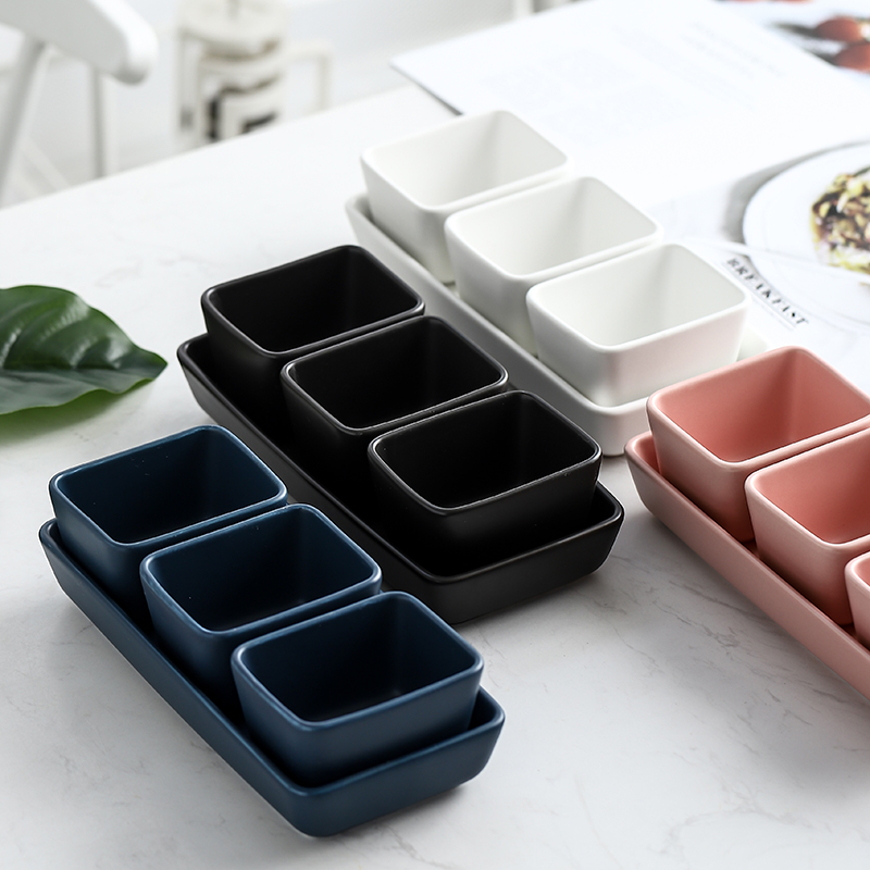 4 pcs nut fruit bowls set( 3pcs rect. small bowls and 1pc rect. plate)