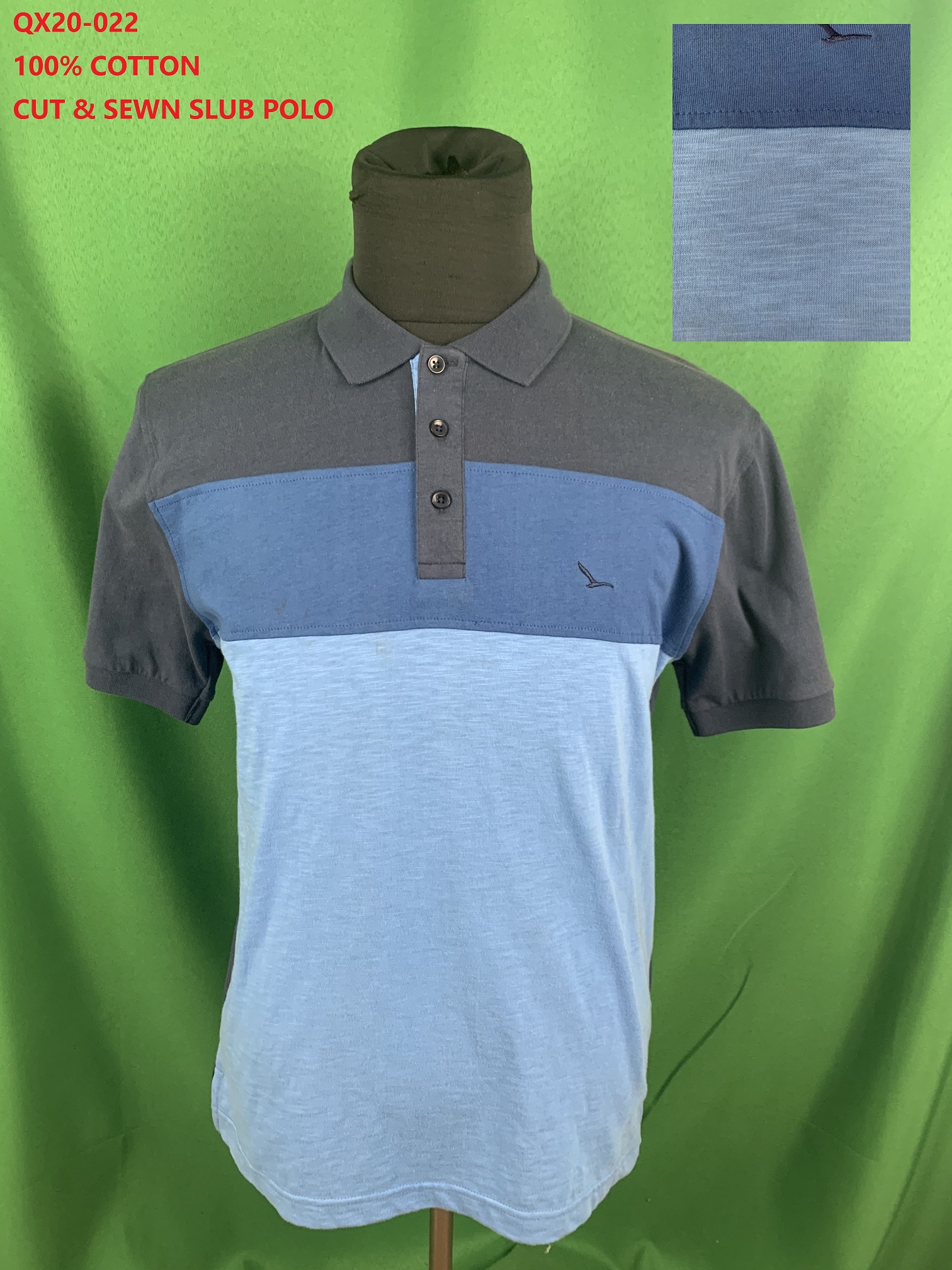 Qx20-022 100% Cotton Cut & Sewn Slub Polo