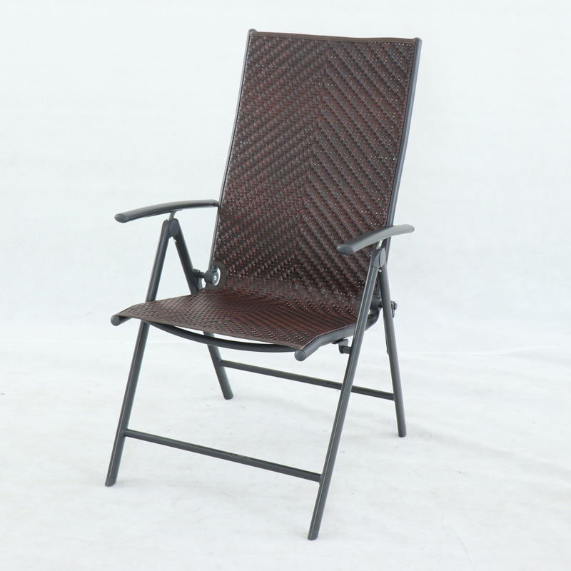1 Outdoor leisure furniture Dining Set: Tile Plate Dining Table+ Steel Wicker Folding Chair, Matt Dim grey+ Bronze Rattan