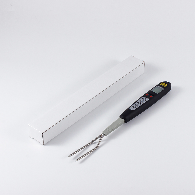 Barbecue fork with thermometer