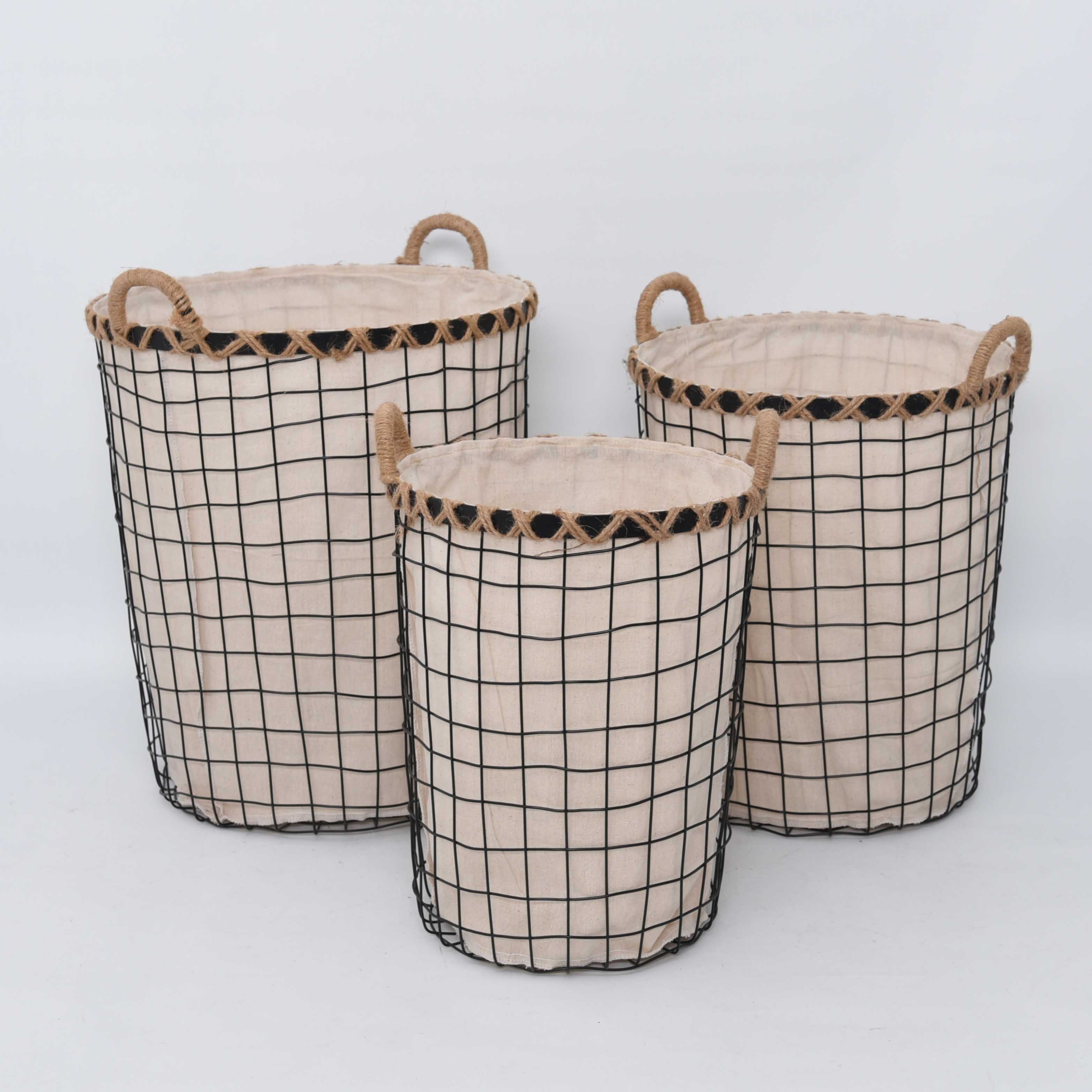 Black Round Wire storage basket Laundry Basket Metal Basket