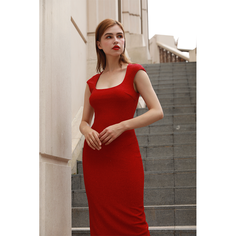 Women's square neck vent dress
