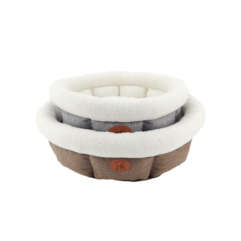 2020 new style Linen plush soft white round pet bed