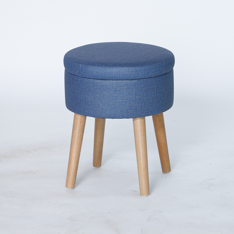PU fabric storage ottoman with detachable beech wood legs