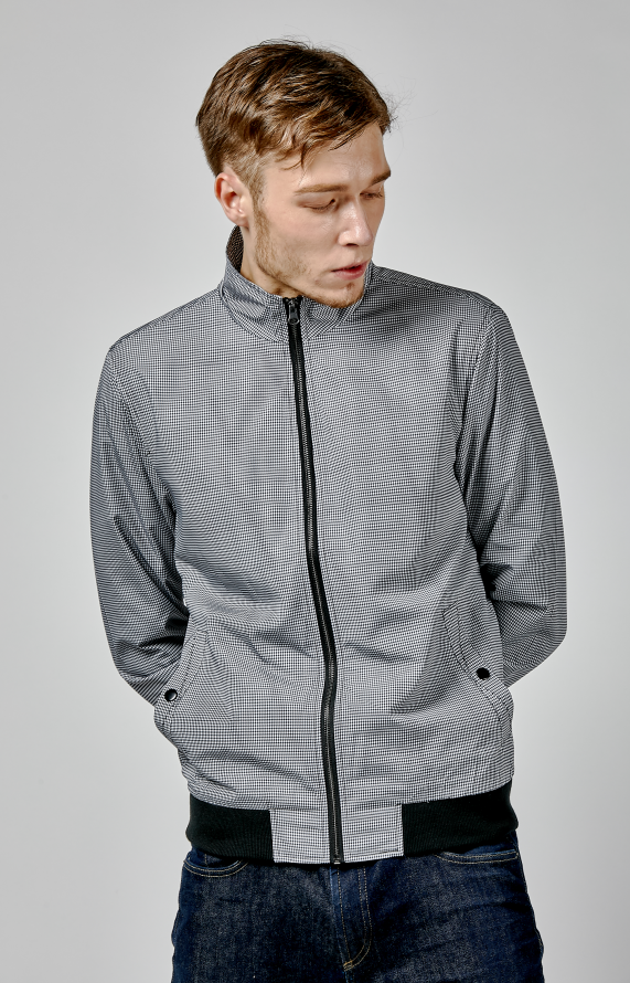 Men's small black&white check bomber